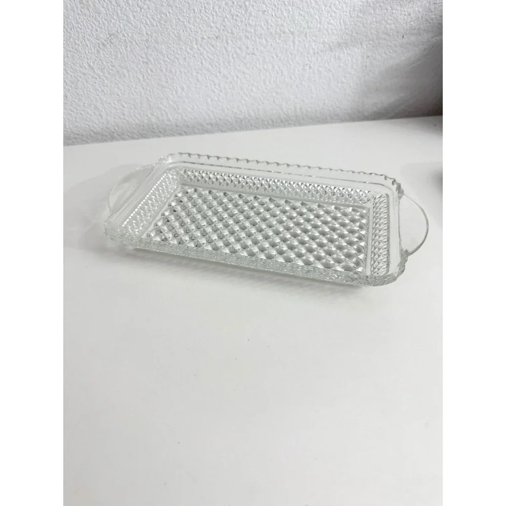 Vintage Clear Pressed Glass Tray Diamond Point Pattern Scalloped Edge 9.5in